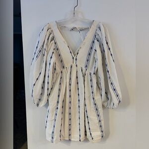 Japna Ivory and Navy Patterned Mini Dress